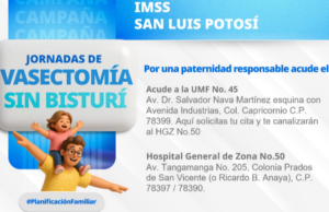 Invita IMSS San Luis Potosí a Jornada de Vasectomía sin Bisturí del 21 al 25 de septiembre